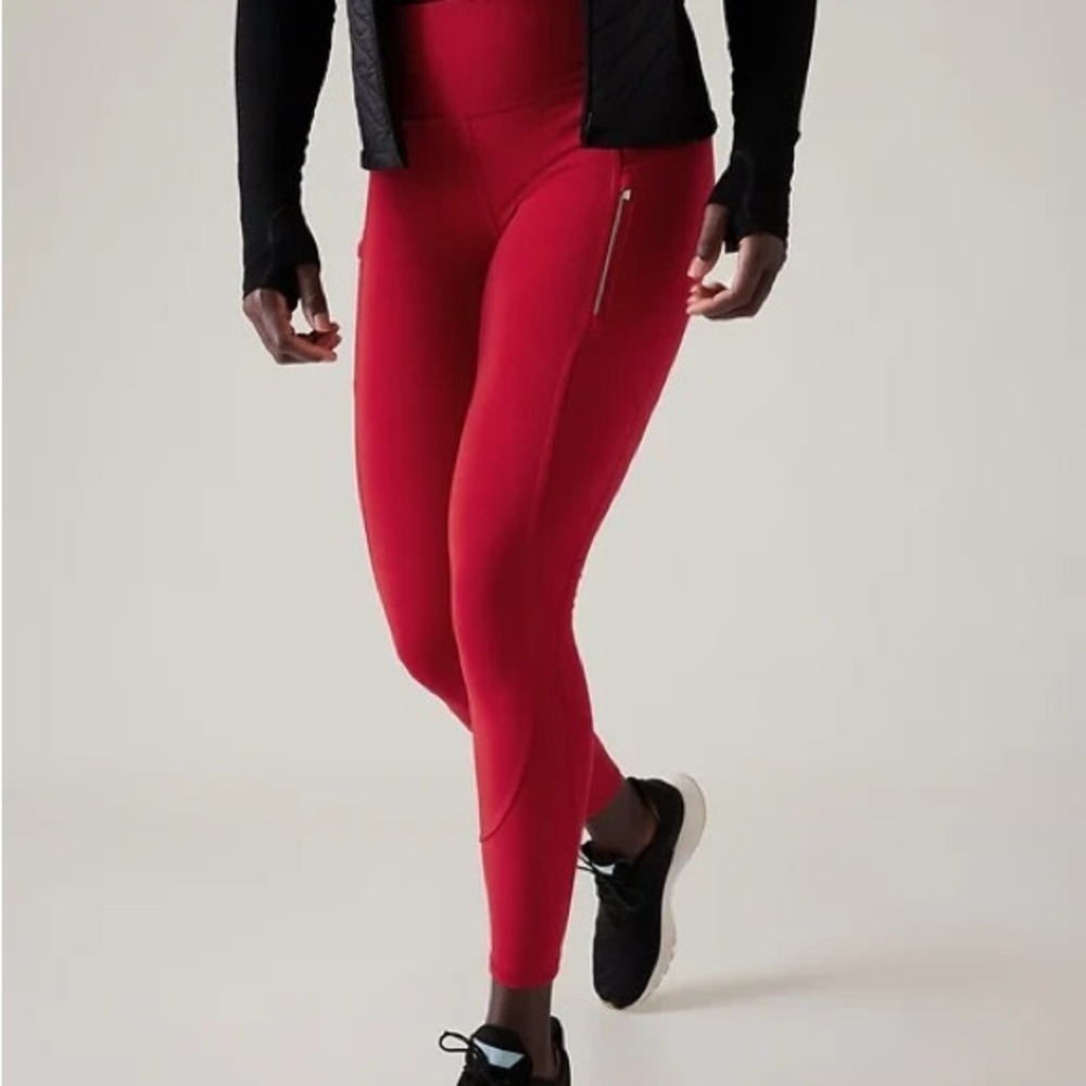 Athleta Red Rainer Tight High-Rise Zip Pocket Leggings